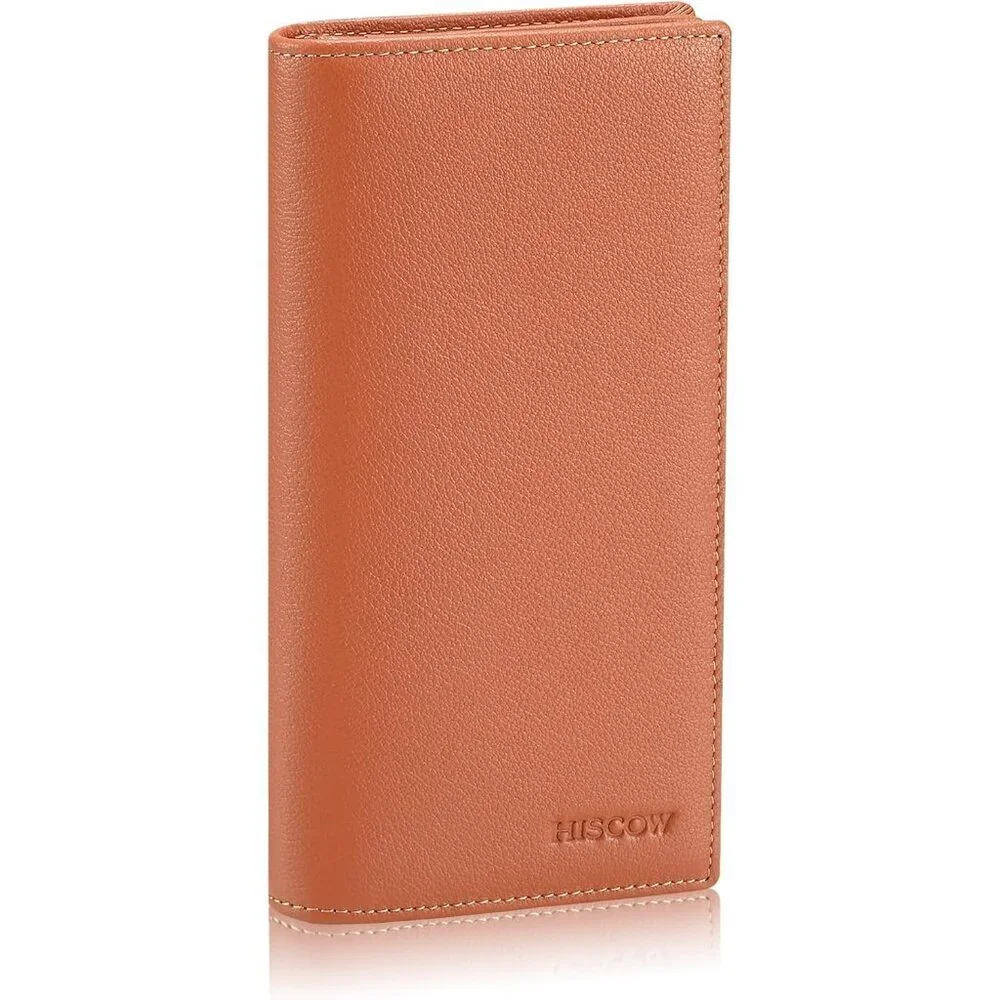 Men's Dark Tan Full Grain Leather Long Bifold Wallet Credit Card Slots Style